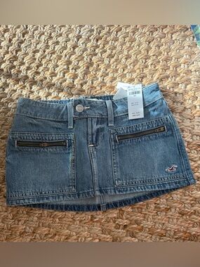 Hollister Light Blue Denim Mini Skort with Zip Pockets